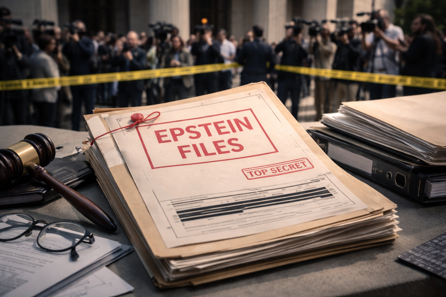 Documentary-style image representing sealed court records and public scrutiny