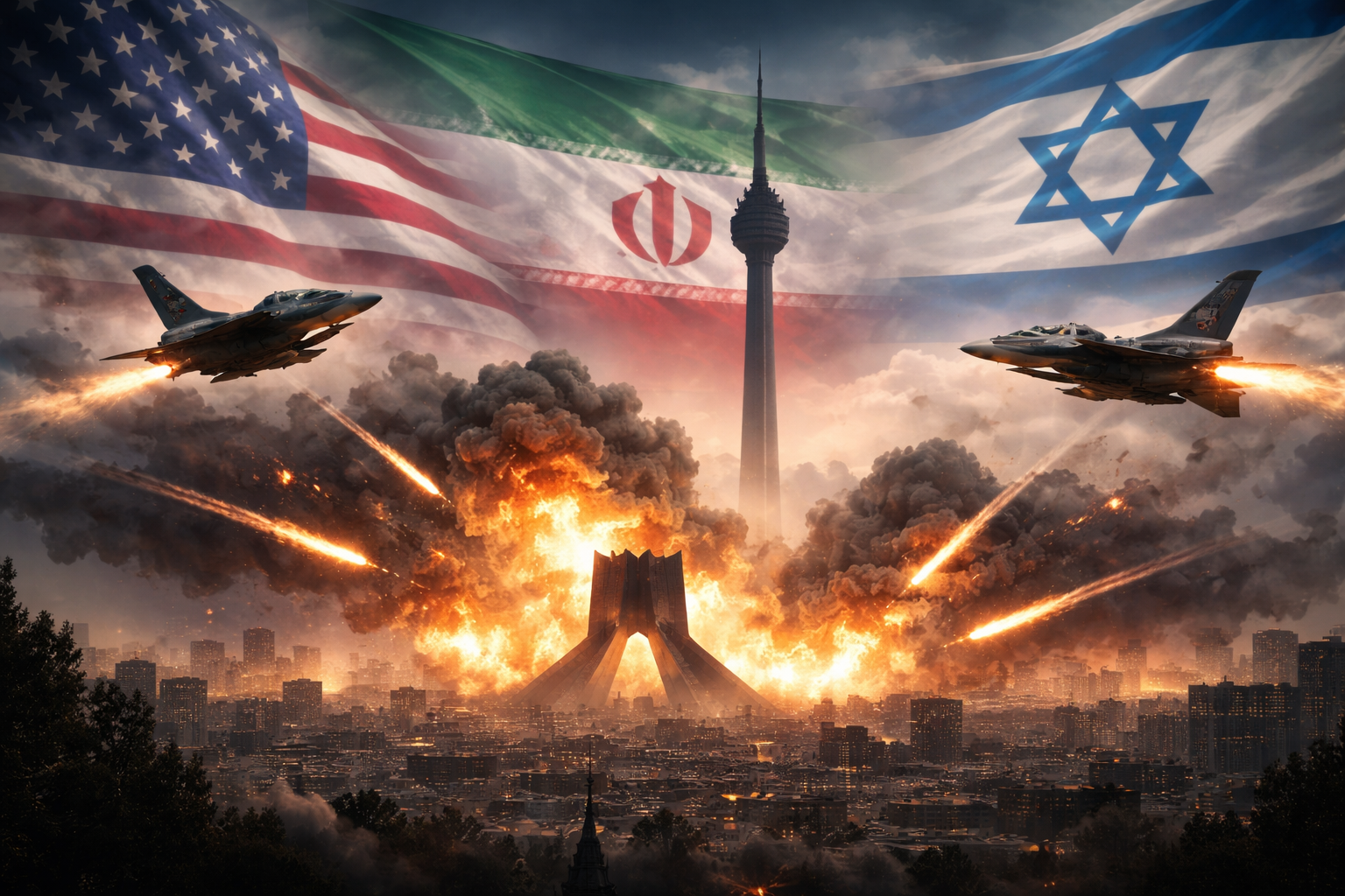 Smoke over a city after airstrikes, used as a neutral placeholder image.